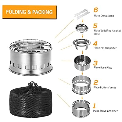 TOMSHOO Camping Stove, Portable Folding Windproof Wood Burning Stove Compact Stainless Steel Alcohol Stove Outdoor Camping Hiking Backpacking Picnic BBQ