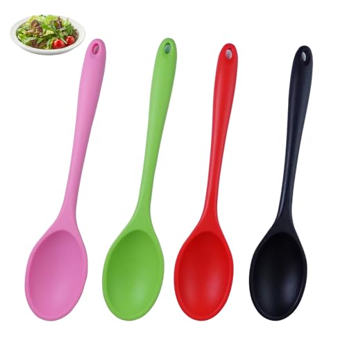 4 Piezas 27 CM Cuchara de Mezcla Cucharas de Silicona Antiadherente, Cuchara de Servir de Silicona Resistente al Calor, Cucharas de Mezclar para Herramientas de Cocinar para Hornear, Cocina, Remover