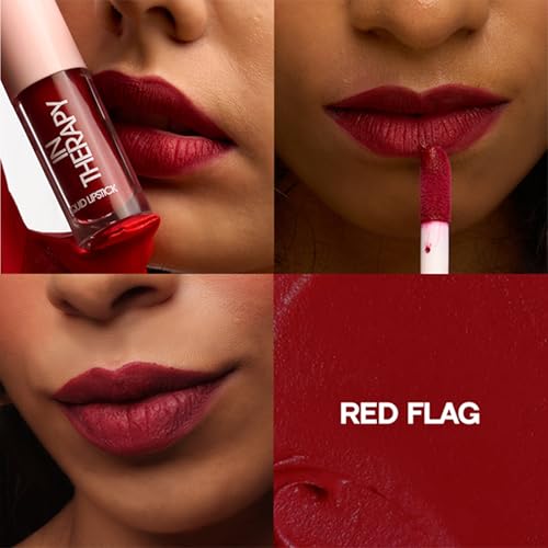 Image of Flossy Cosmetics In Therapy Liquid Lipstick - Red Flag | Creamy, Lightweight, Non-Drying | Enriched with Hyaluronic Acid, & Jojoba Oil | Bold, Long-Lasting | Non-Sticky Formula | Smudge & Transfer-Proof | (4ml)