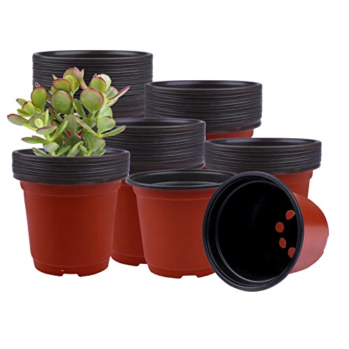 Dsaren 70 Piezas Macetas de Plástico para Plantas 15 cm Macetas Semillas Redonda Macetas de Vivero Hogar Jardín Interior Exteriores (Rojo)
