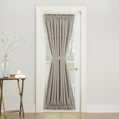 Sun Zero Barrow Energy Efficient Rod Pocket Door Curtain Panel, 54' x 72', Stone