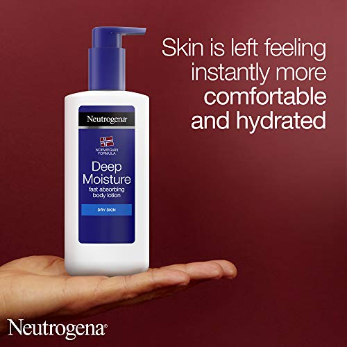 Neutrogena Norwegian Formula Deep Moisture Fast-Absorbing Body Lotion (1x 250ml), Non-Greasy Body Moisturiser for Dry Skin with 10% Glycerine and Pro-Ceramide Technology, Provides 72-Hour Moisturisation