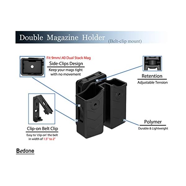 OWB-Double-Magazine-Holster-Universal-Magazine-Holder-for-9mm40-Dual-Stack-Magazines-fit-GlockSWRugerSig-SauerTaurusBerettaSpringfieldCZWaltherHK-Mags-Adjustable-Belt-Clip-Mag-Pouch OWB Double Magazine Holster, Universal Magazine Holder for 9mm/40 Dual Stack Magazines fit Glock/S&W/Ruger/Sig Sauer/Taurus/Beretta/Springfield/CZ/Walther/H&K Mags, Adjustable Belt-Clip Mag Pouch
