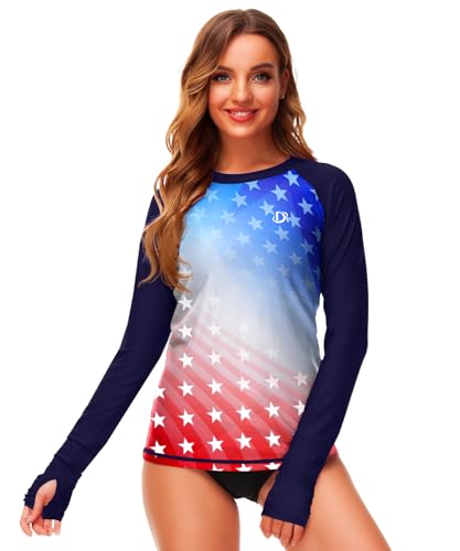 Image of Deerose Womens Gradient Rash Guard UPF 50+ Swim Shirts Surfing Top with Thumb Hole