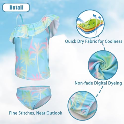Image of Girls Two Piece Tankini Swimsuits Tie Dye Bathing Suit for Kids One Shoulder Swimwear 3-16 Years