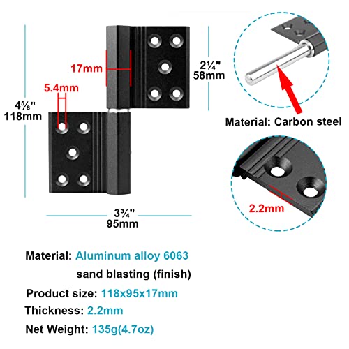 8 Pack 4 5/8" X 3 3/4" Black Lift Off Hinge Flag Hinges Detachable Door Hinges, Aluminum Alloy Hinge With 10 Mounting Countersunk Holes, Thickness 2.2Mm, Max Load 110 Lb One Pair #TOP1