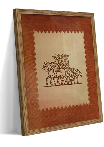 Framed Rustic Stamp Wall Art, Vintage Mexico Cowboys on Horseback
