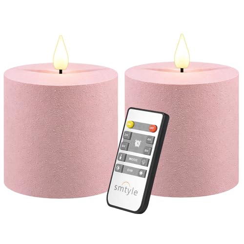 smtyle Dusty Pink 3x3 Flameless Pillar Candles, Set of 2 with Remote