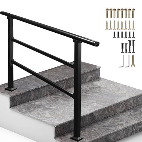 屋外階段用手すり、亜鉛メッキ鋼製階段手すり(取り付けキット付き)、床置き式ガーデンポーチサポートグラブバー、調節可能なトランジショナルガードレール(A,100cm/40inch)