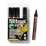 SAKURA 42591 5-Piece 2.0mm Pentouch Paint Marker, Medium, Gold, Silver, Copper, White and Black