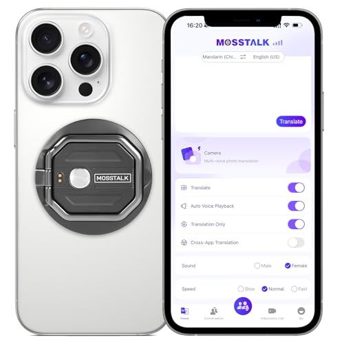 MOSSTALK Traductor portátil, traducción en tiempo real impulsada por IA, soporta más de 140 idiomas, traducción simultánea, comunicación 1v1, perfecto para viajes y negocios
