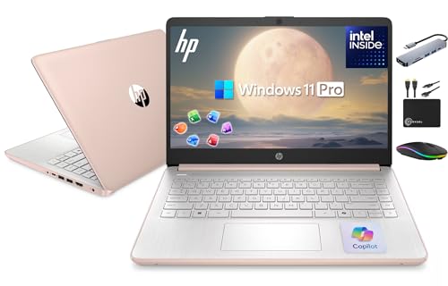 HP 14" Laptop Ultrabook 2026 Business Student Computer with MS Office & Copilot AI, Intel CPU Upto 2.8GHz, 8GB RAM, 628GB Storage (128GB SSD+500GB Ext), Wi-Fi 6, MarxsolAccessory, Win 11 Pro, RoseGold
