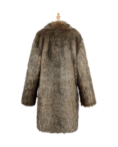 Image of UMREN Mens Warm Leopard Faux Fur Coats Jacket Long Luxury Overwear Parka Cardigans
