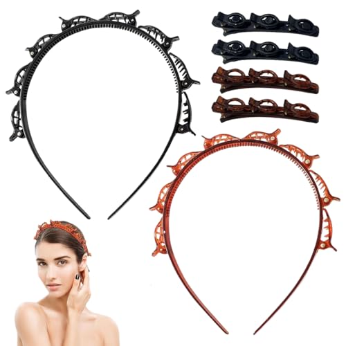 GXGM 6 Piezas Diadema con Pinzas, Diademas Mujer, Diadema con Horquilla, Horquilla de peluquería, Cintas de Pelo para Fitness para Mujer, Diademas con Clips de Plástico, Diademas Unisex