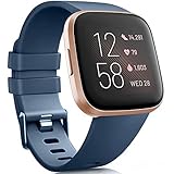 Vancle Bands Compatible with Fitbit Versa Bands for Women Men Rose Gold Silicone Wristbands for Fitbit Versa Bands/Versa Lite Bands (Navy Blue, Large)