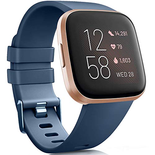 Vancle Bands Compatible with Fitbit Versa Bands for Women Men Rose Gold Silicone Wristbands for Fitbit Versa Bands/Versa Lite Bands (Navy Blue, Large)