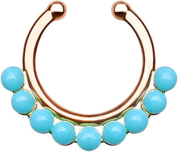 Non-Piercing Septum Hanger - Single Lined Turquoise Color Beads