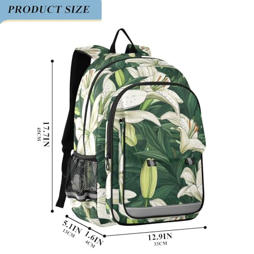 ALAZA Lily Floral Flowers and Leaves School Backpacks Reflective Safety Backpack2