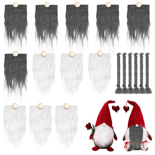 DKINY 30Pcs Precut Gnome Beards, Valentine's Day Gonk Gnomes Craft Accessories, Dwarf Beards & Noses & Braids, Handmade Gnome Gonk Dolls Gift for Valentine's Day