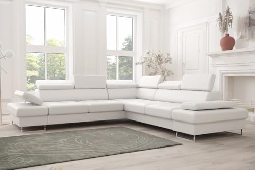 Friderik Galaxy MAX Canapé d'angle en cuir véritable 280 x 280 cm - Fonction couchage (blanc, droite)