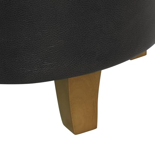 Homepop Home Decor | Upholstered Round Faux Leather Tufted Foot Rest Ottoman | Ottoman with Storage for Living Room & Bedroom | Decorative Home Furniture, Black Faux Leather by HomePop - Image 4