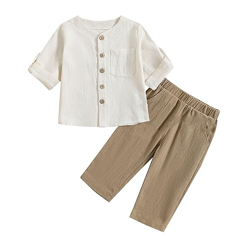 Kids Outfit Soft Cotton Warm Crewneck Mid Length Sleeve Stand Collar Solid Color Cotton Linen Boys Clothes Size 5t 6t