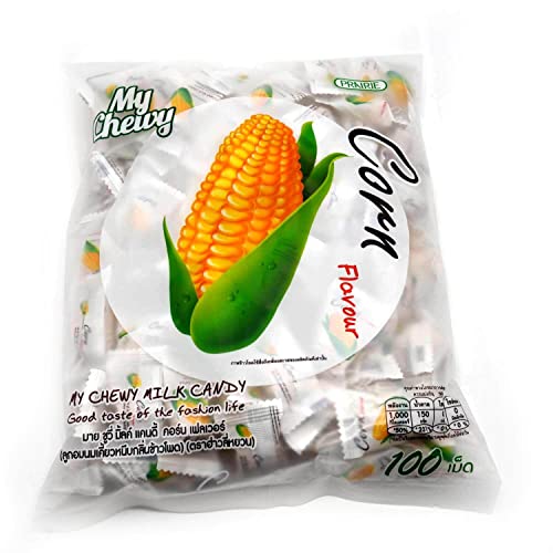 My Chewy Corn Soft Milk Candy (100 Counts, 12.69 Oz) Unique Sweet Corn Flavor Individually Wrapped Asian Snack for Kids and Adults