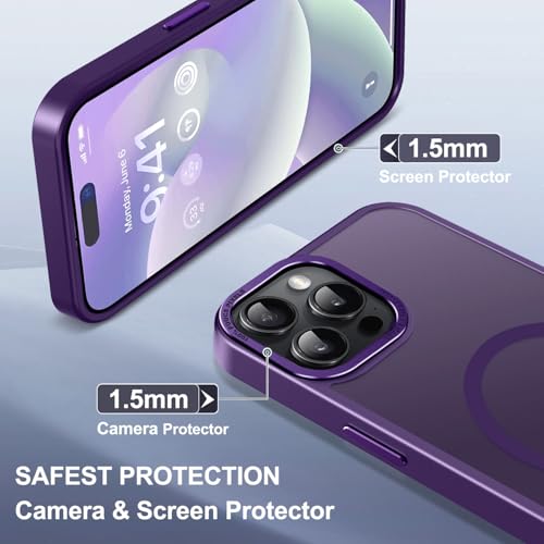 Newfuture Upgraded Magnetic for iPhone 15 Pro Max Case [Compatible with Magsafe] [Mil-Grade Protection], Pocket-Friendly, Slim Translucent Phone Case Cover for iPhone 15 Pro Max 6.7", Deep Purple — view 6