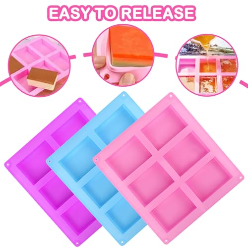 Seifen Formen Set, 3 Stück Seifenformen Silikon, 6 Hohlraum Seifenform Silikonform Rechteckig, Handgefertigte Seifenform, Silikonform Seife für Muffins Cupcakes Biscuit DIY hausgemachte Handwerk