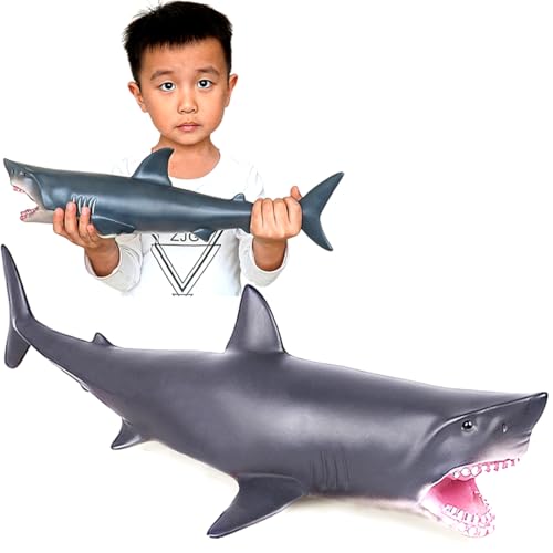 LOVNBHELP 16 Inch Oversized Great White Shark Toy, Soft Filled Rubber Simulated Marine Animal Figure, Realistic Ocean Sea Life Educational Play Toy Gift for Kids Toddlers Boys Girls