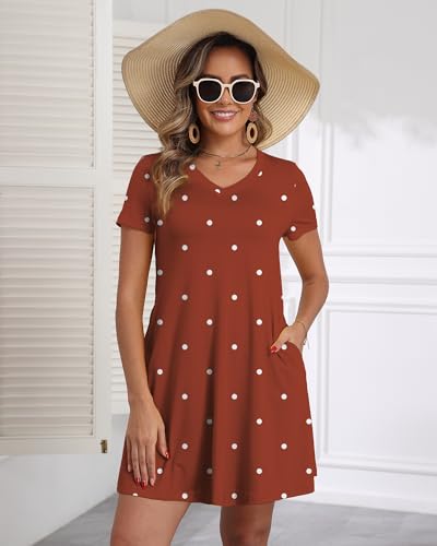 Image of COSSEN Women's Casual T Shirt Dress V-Neck Short Sleeves Swing Dresses Birthday Party Summer Travel Beach with Pocket