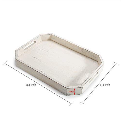 Mygift Whitewashed Wood Serving Tray With Handles And Angles Edges, Farmhouse Coffee Table Decorative Tray #TOP5