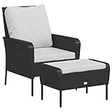 Eleganz Gartenstuhl mit Fußhocker Schwarz PE-Rattan & Stahl – Moderner Gartensitz für Terrasse & Balkon – Wetterfest & Bequem – Ideal für Outdoor-Entspannung