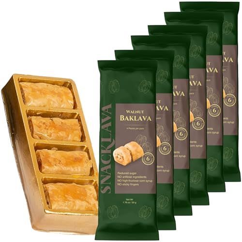 Snacklava Walnut Baklava - 6 Pack (24 Pieces) - No Artificial Ingredients, Colors or Preservatives - Premium Handmade Pastries