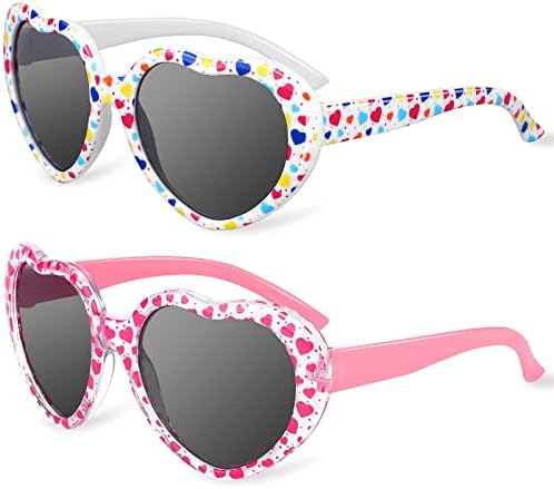 URATOT 2 Pack Girl's Heart-shape Sunglasses Kids Polarized Sunglasses Eyewear for Girls