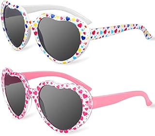 URATOT 2 Pack Girl's Heart-shape Sunglasses Kids Polarized Sunglasses Eyewear for Girls