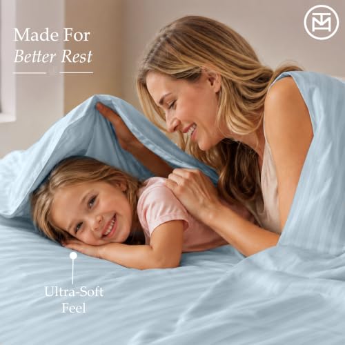 Image of Threadmill 600TC Cotton Full Sheet Set, Sateen, Damask Stripe, Blue