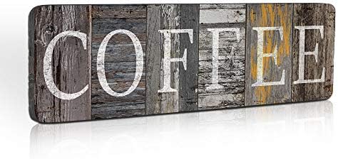 Rustic Coffee Sign Farmhouse Kitchen Decor Sign Printed Wall Hanging Coffee Bar Plaque for Home Office Coffee Counter Decor Vintage Wood Grain Coffee Station Signs by 16x5 inches