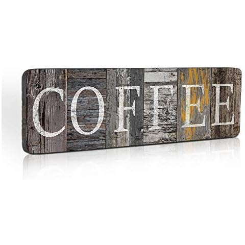 Rustic Coffee Sign Farmhouse Kitchen Decor Sign Printed Wall Hanging Coffee Bar Plaque for Home Office Coffee Counter Decor Vintage Wood Grain Coffee Station Signs by 16x5 inches Cover