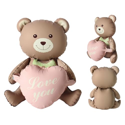 Image of Rozi Decoration Love You Teddy Bear Foil Balloon Set | 1 Pcs Brown with Love Heart | Valentines Day, Anniversary, Birthday, Baby Shower, Proposal | Unisex-Adults, Kids