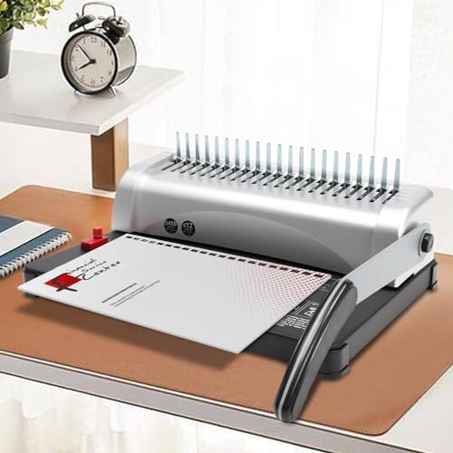 Rilegatrice manuale a 21 fori, con punzonatrice, capacità 450 fogli, include 100 anelli a pettine per rilegatura A4/A5