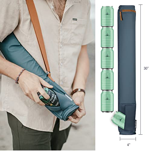 CleverMade Insulated Cooler Beer Tube Sleeve - 6 Cans / 72 oz Ocean/Cognac Portable Cooling Bag w/Shoulder Strap, Leak Proof Travel Ice Chest