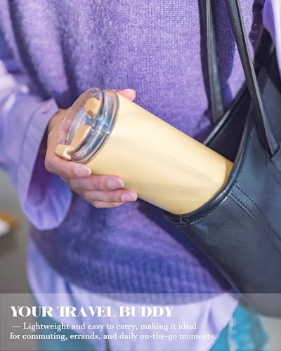 UIRZOTN 16 oz Insulated Coffee Tumblers, Travel Coffee Tumblers with Straw, Double-Wall Stainless Steel Tumbler, Leak Proof Tumbler, Reusable Cups with Lids for lced and Hot Drinks (Matte, Yellow) — view 4