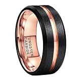 TUTISS 8mm Black Rose Gold Tungsten Rings for Men Women Fashion Engagement Wedding Bands Matte Finish Beveled Edges Comfort Fit Size 13