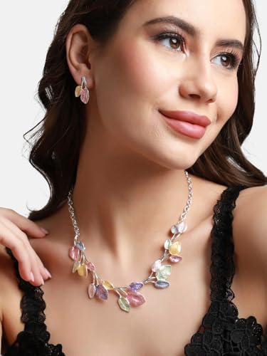 Juego de joyas de hojas pastel en plata y latón talla S 6