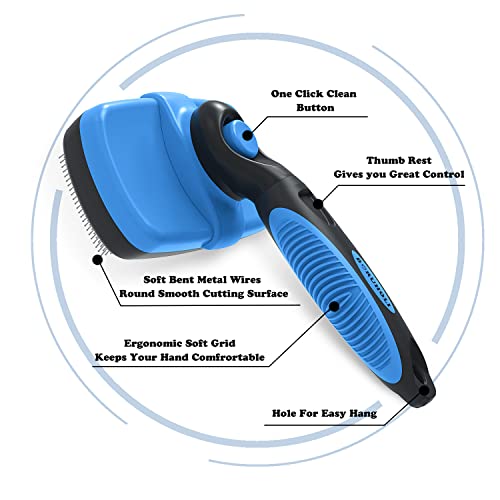 Boruholi Self-Cleaning Slicker Dog/Cat Brush And Comb Kit,Cat/Dog Brush And Comb For Shedding And Grooming Long/Short Hair And Large/Small Dogs, Cats, Rabbits, Pets - Dematting Comb. (Blue) #TOP2