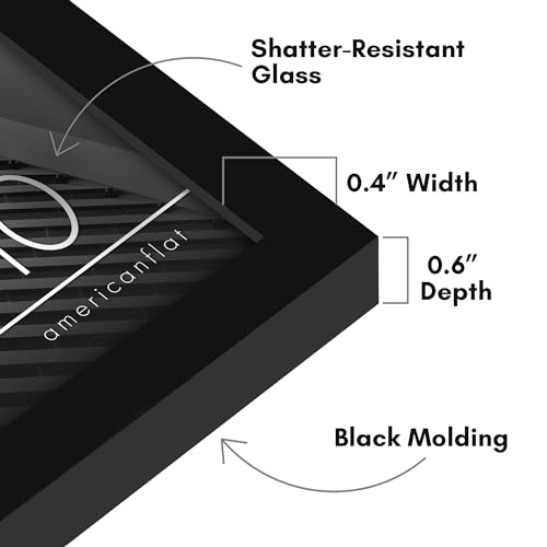 Americanflat 6x10 Picture Frame with Shatter-Resistant Glass - Streamline Collection - Thin Border Photo Frame for Tabletop and Wall Display - Hanging Hardware and Easel Stand Included - Black