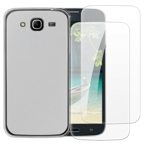 Shantime Case with 2 Pack Screen Protector Combo Compatible with Samsung Galaxy Mega 5.8 I9150, Shockproof Cover and Tempered Glass Set for Full Body Safety(White)