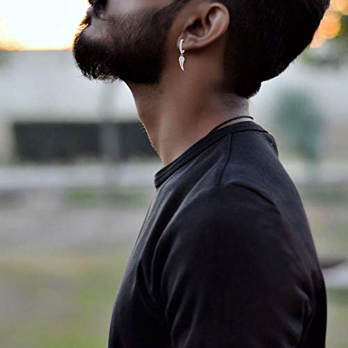 Cuoka Angel Wings,Feather Cross Earrings 925 Sterling Silver Unisex Hanging Dangle Drop Earrings,Small Hoop Earrings Jewelry for Women Men3