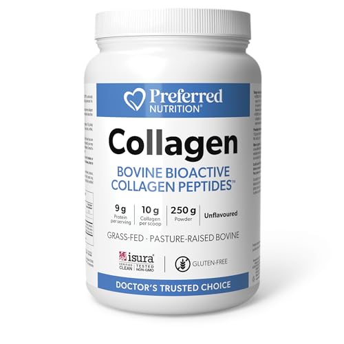 Preferred Nutrition Collagen Powder, 250g, Unflavoured, Bovine Bioactive Collagen Peptides, Grass-fed, Pasture Raised, 10g of Collage per scoop